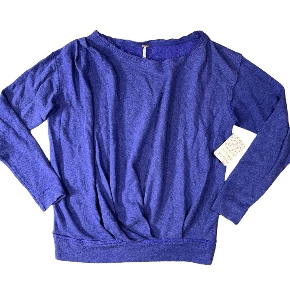 NWT Free People Distressed Draped Blue Violet Pullover Sweater sz XS - Picture 2 of 11